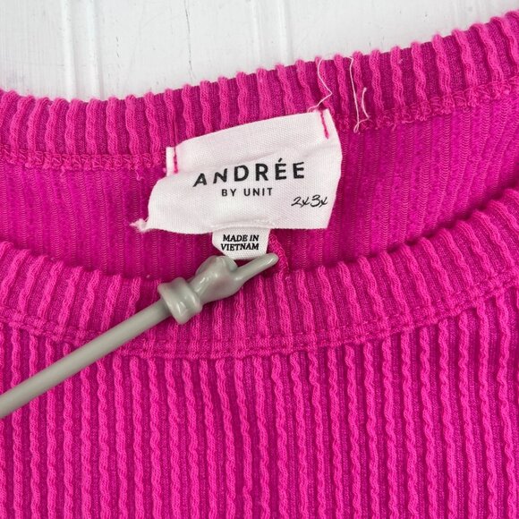 Andrée By Unit Womens Ribbed Knit Top 2X/3X Fuchsia Polyester Rayon Blend - Picture 3 of 5